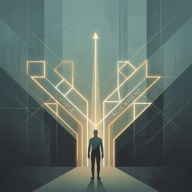 Practical Application - Human silhouette with geometric light paths representing alignment